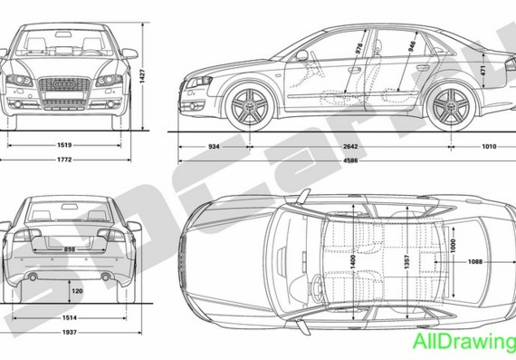 Audi A4 (2007) (Ауди А4 (2007)) - чертежи (рисунки) автомобиля